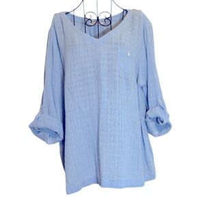 Soft Surroundings Women’s Topanga Lightweight Gauze Blue Linen Blouse, Size XL